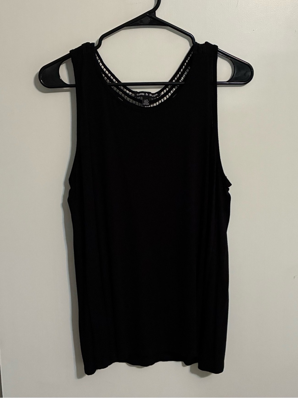 Cable & Gauge Black Sleeveless Tank with Lace Yoke